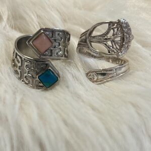 Wrap Ring Set. Rose Quartz & Turquoise Stone & Alex and Ani Tree of life ring